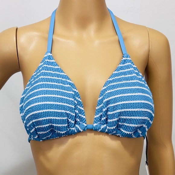 Shade & Shore Striped Light Blue Ribbed Triangle Bikini Top Large (12-14) - Picture 2 of 10